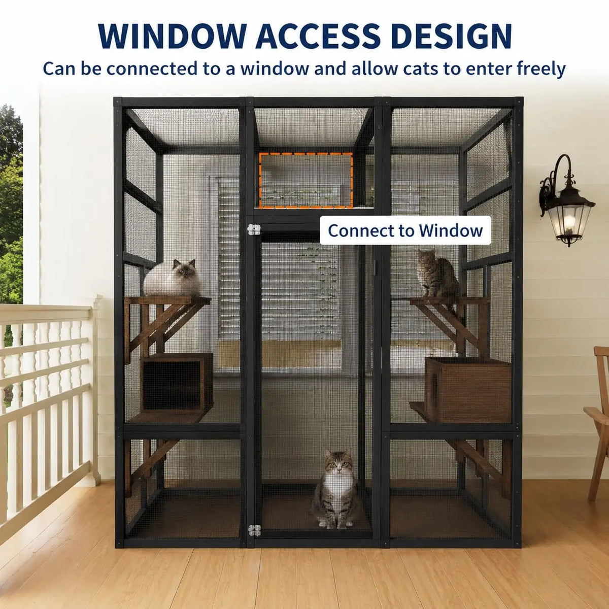 HiMISS Wooden Outdoor Catio Cat Enclosure With Weatherproof Roof