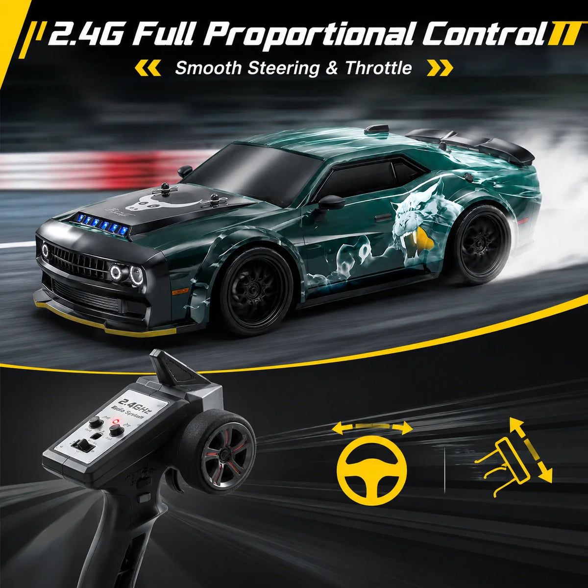 ZNLYRION 4WD RC Drift Buggy Metal Differential With LED Signals
