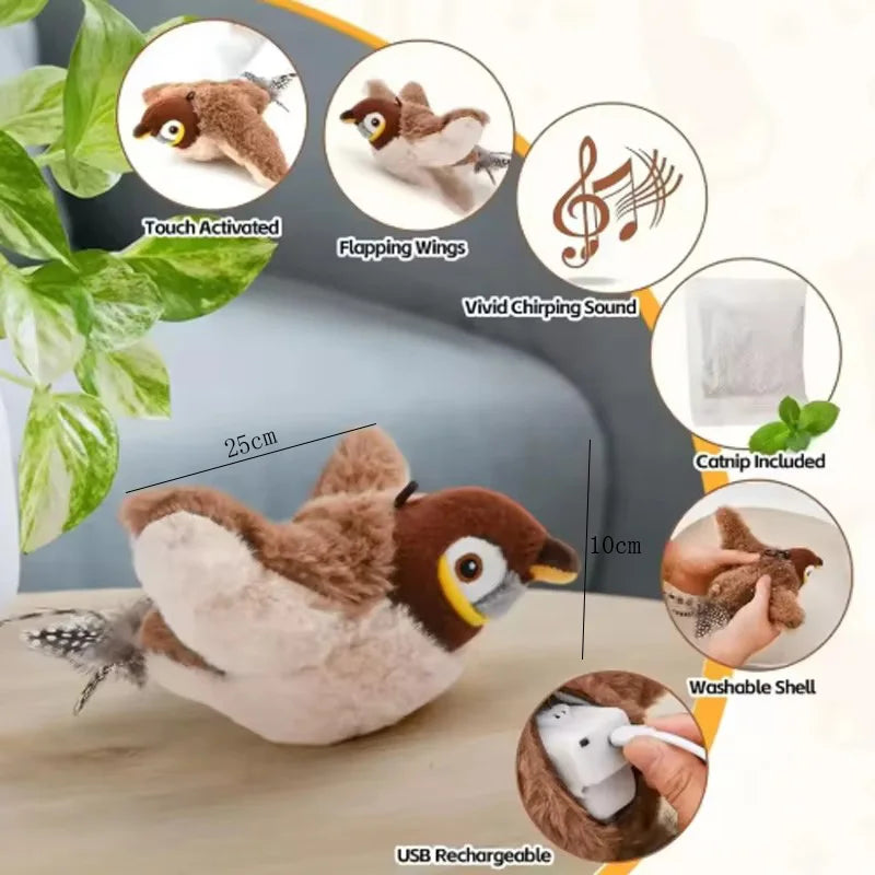 Interactive Chirping Plush Bird Toy For Pets And Cats