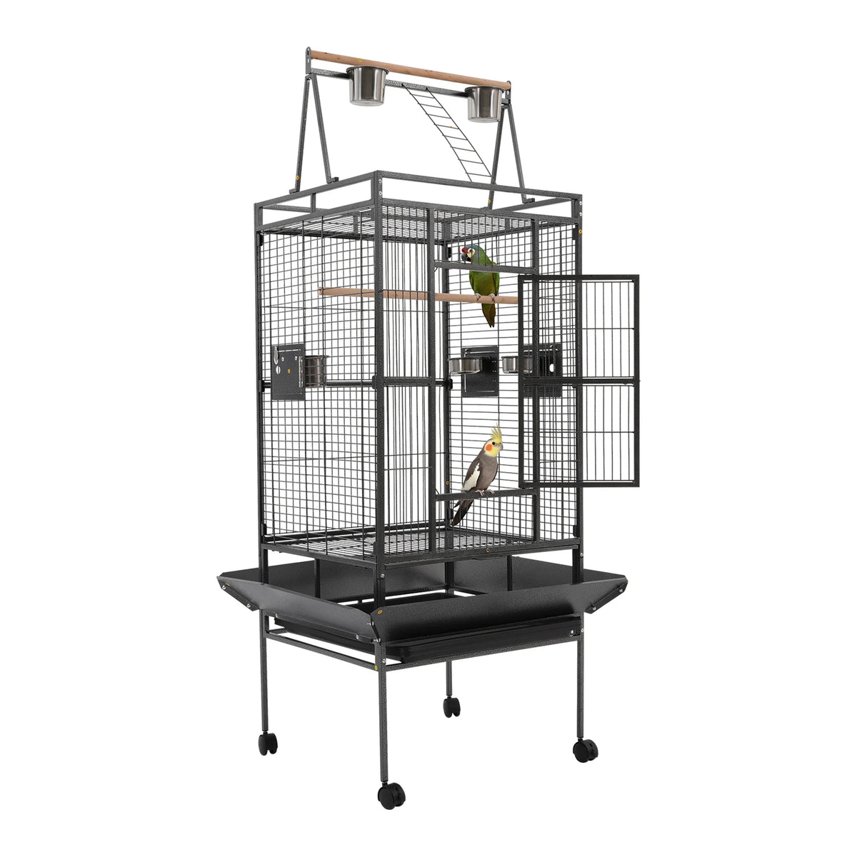 Copper Parrot Cage With Lockable Wheels And Open Playtop