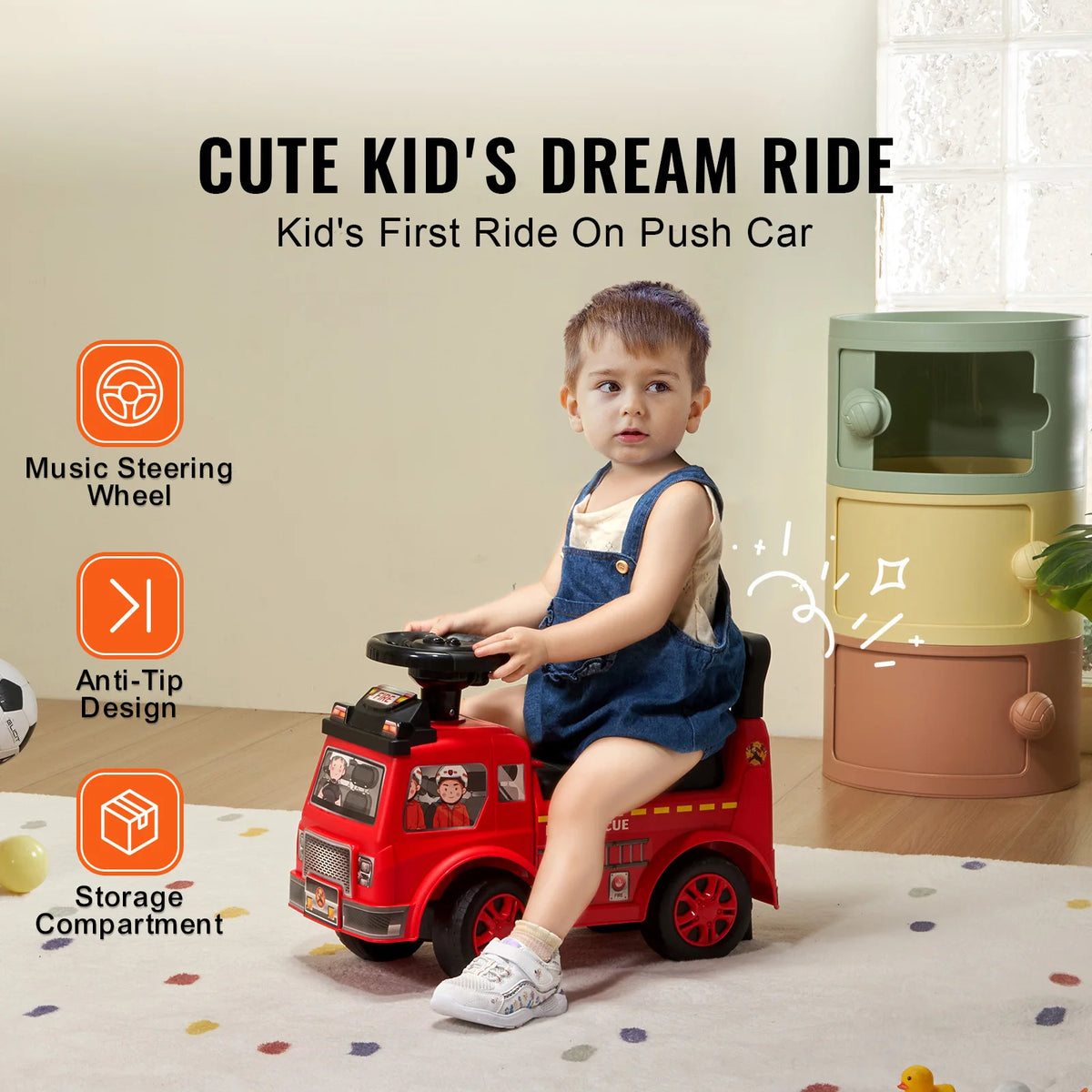 Succebuy Toddler Ride On Push Car Featuring Music Steering Wheel