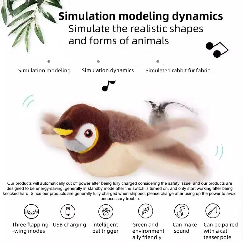 Interactive Chirping Plush Bird Toy For Pets And Cats