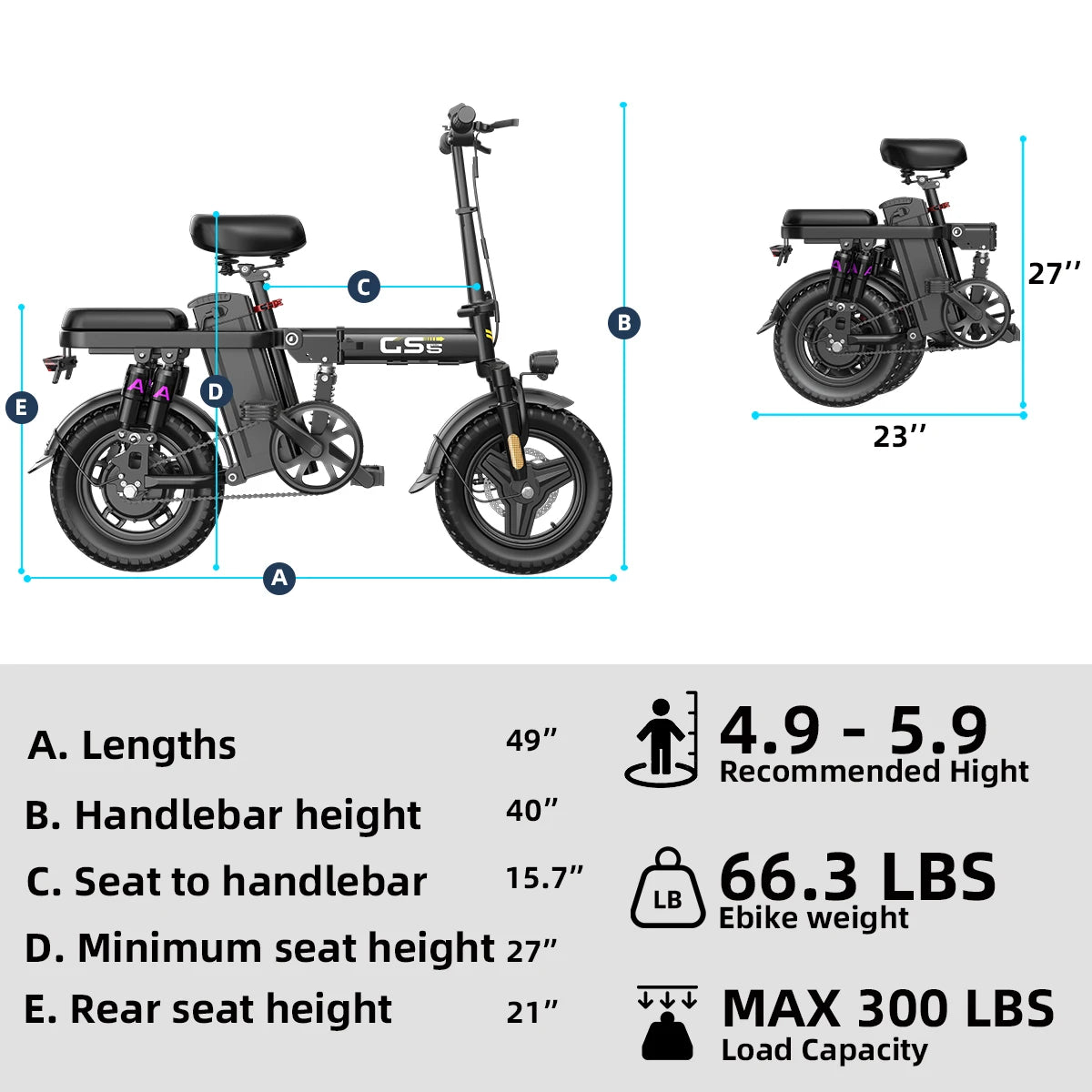 UPlee GS5 500W Folding Electric Bike With Dual Disc Brakes