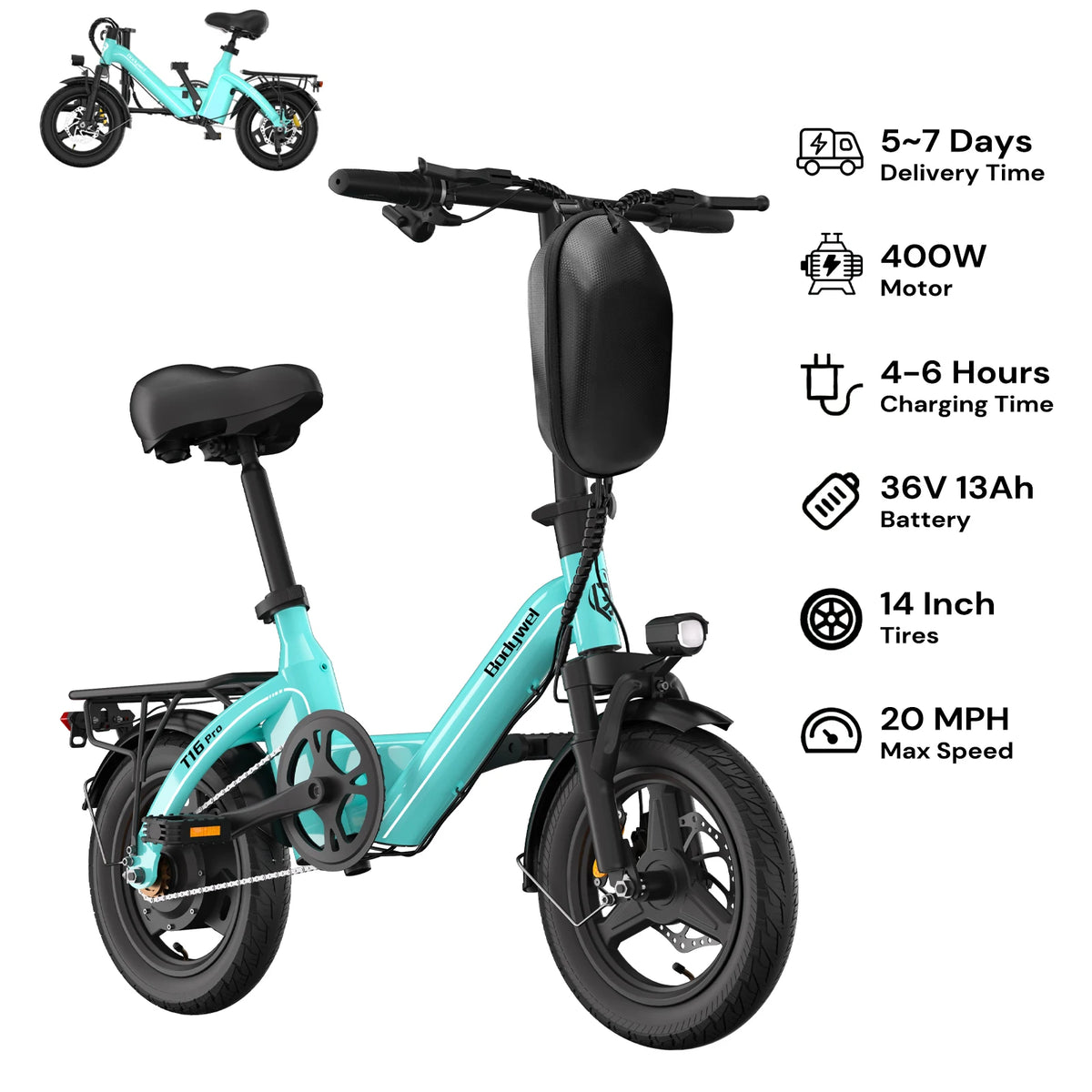 Bodywel T16pro Folding Electric Bike With Dual Disc Brakes