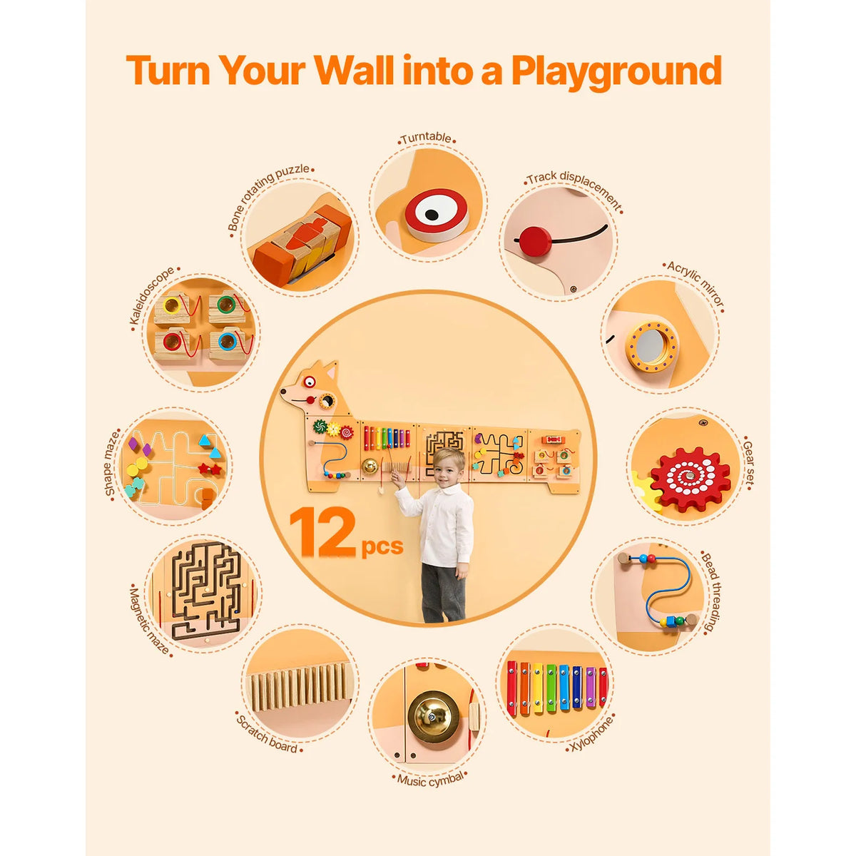 SucceBuy Montessori Activity Wall Panel For Kids Sensory Learning