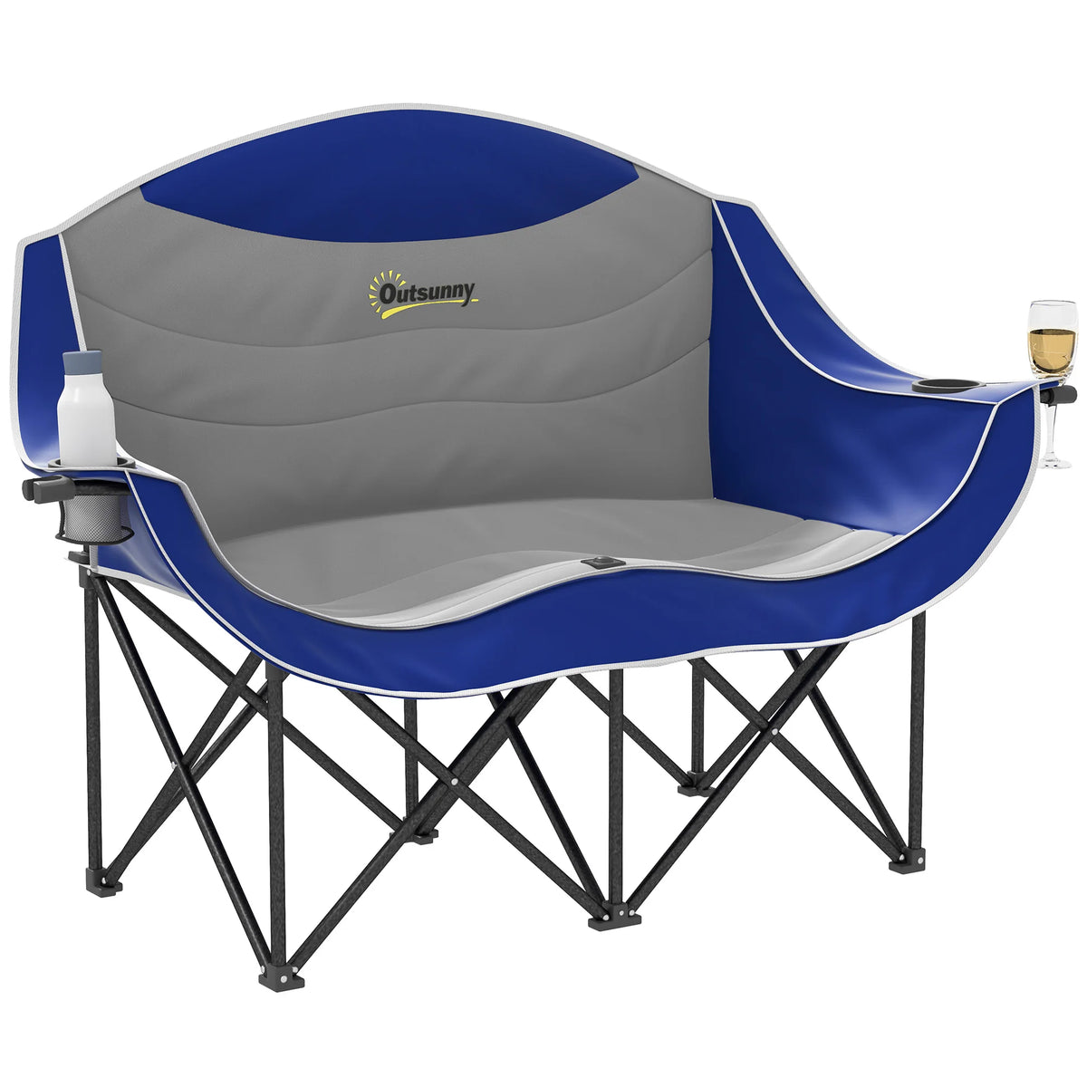Outsunny Double Camping Chair Padded Folding Outdoor Beach Seat