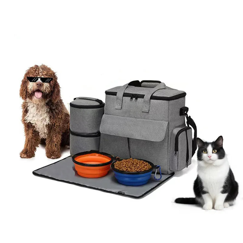 Pet Travel Backpack With Foldable Food And Snack Pouch