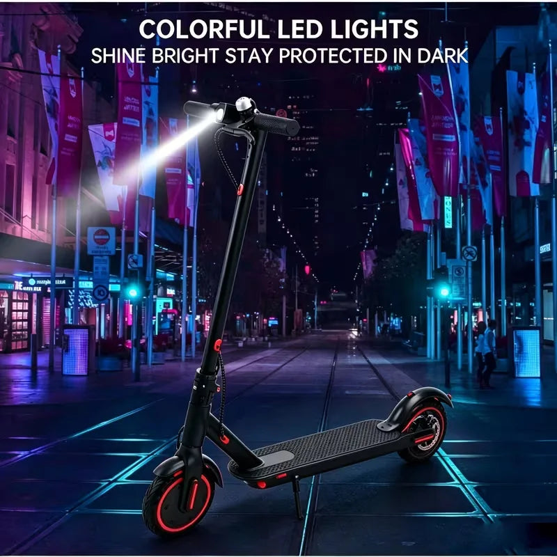 Portable Folding Electric Scooter With Solid Tires And LED Lights