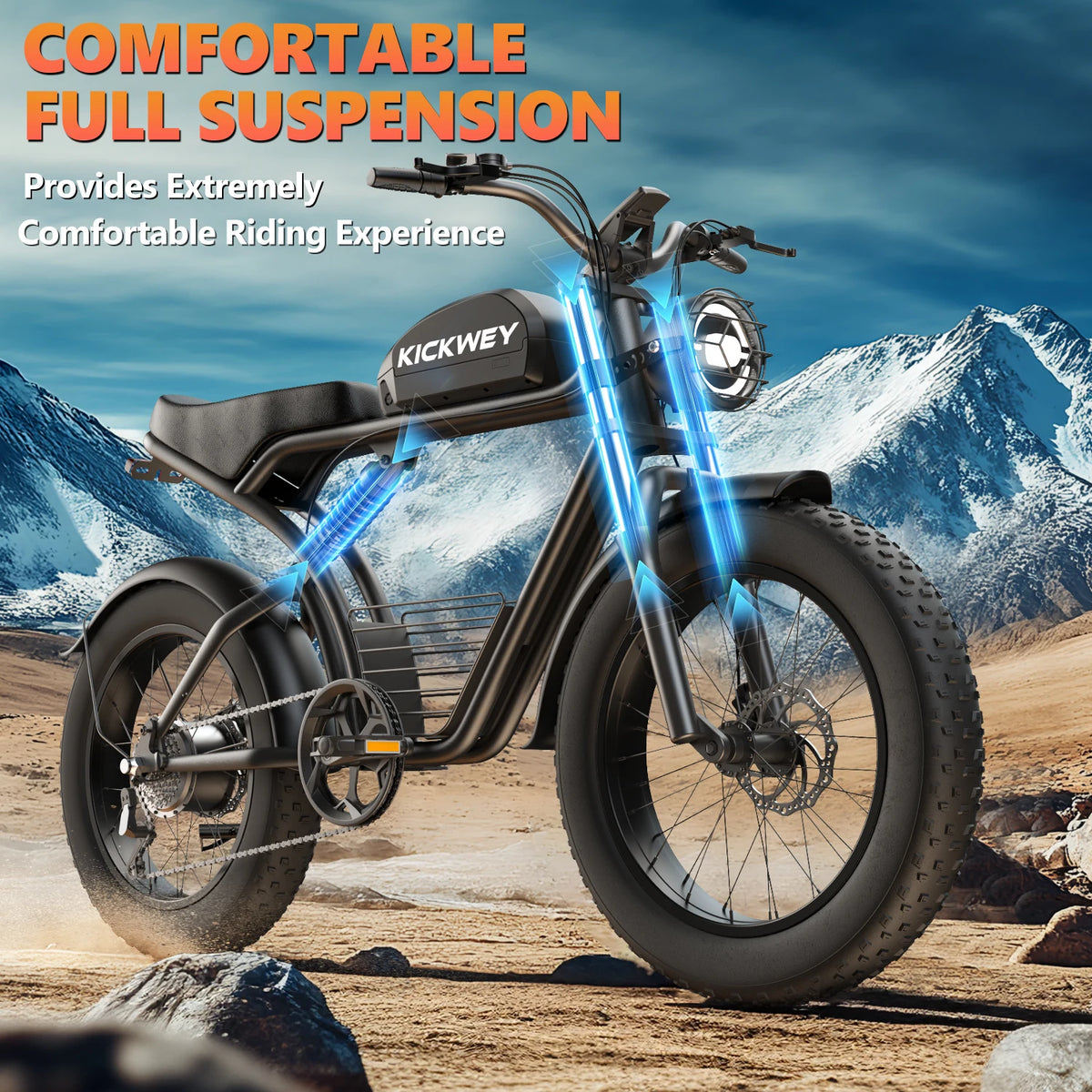 KICKWEY K7 3000W Dual Motor Electric Bike, 48V 23AH Long Range Full-Suspension Off-Road E-Bike, 7-Speed 20x4.0 Fat Tire All-Terrain Electric Bicycle for Mountain, Sand, Snow & Road