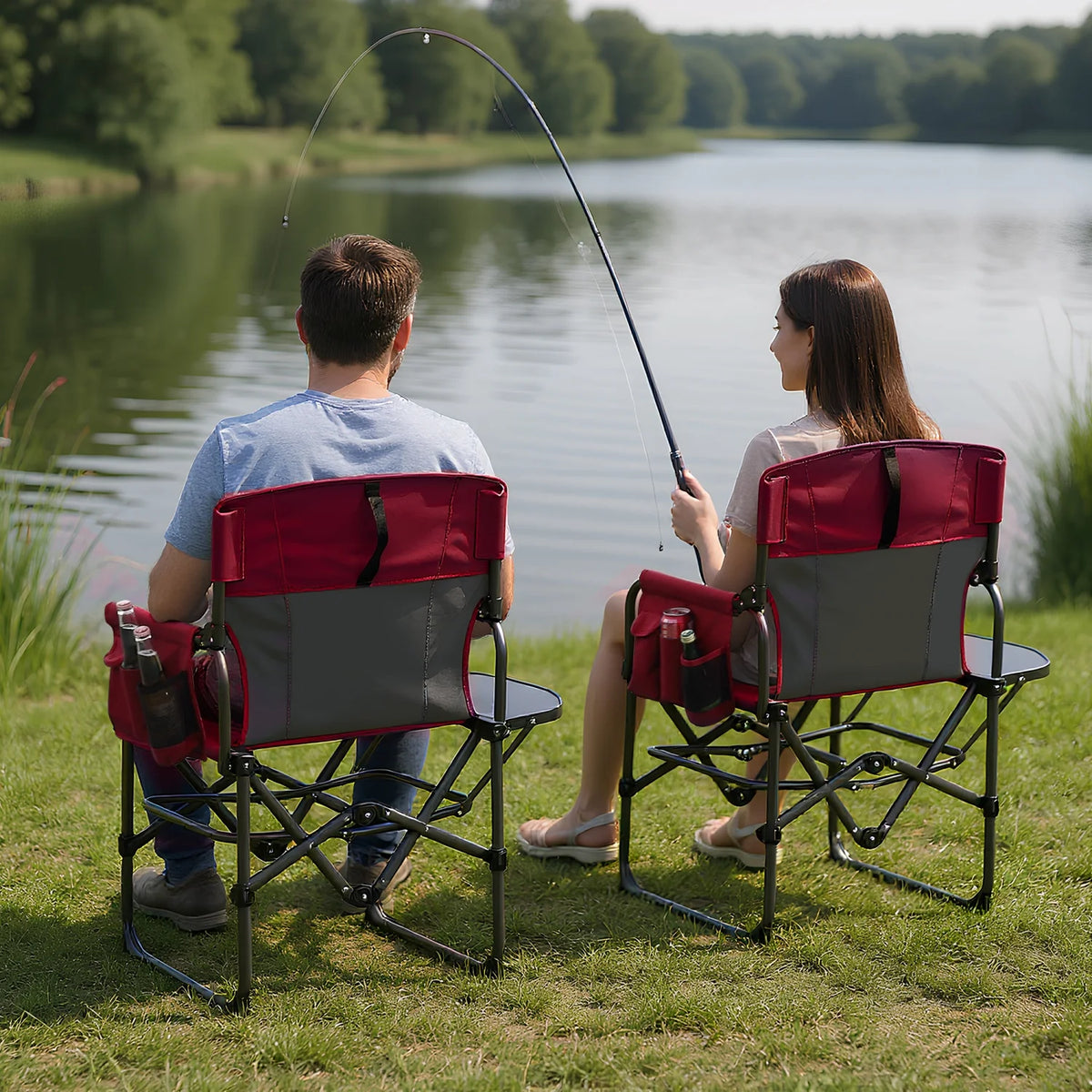 HiMiss Heavy Duty Folding Directors Chair Side Table Cup Holder