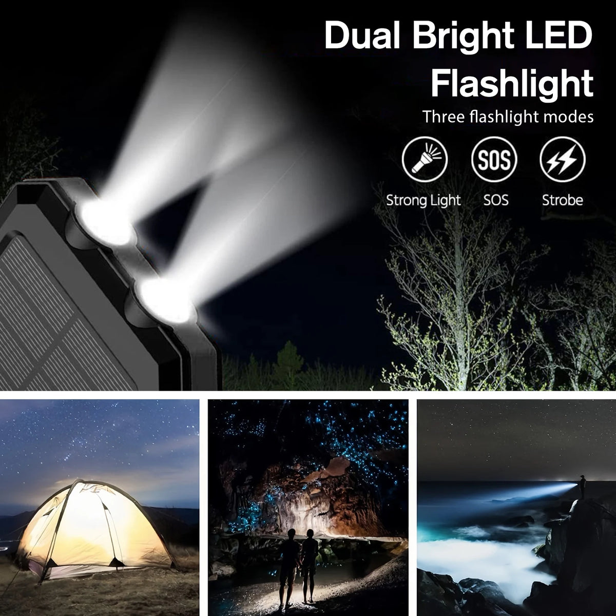 30000mAh Solar Power Bank with Flashlight Digital Display Fast Charger