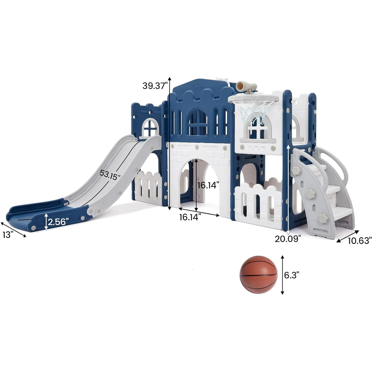 8In1 Toddler Slide Indoor Playground With Climber And Basketball Hoop