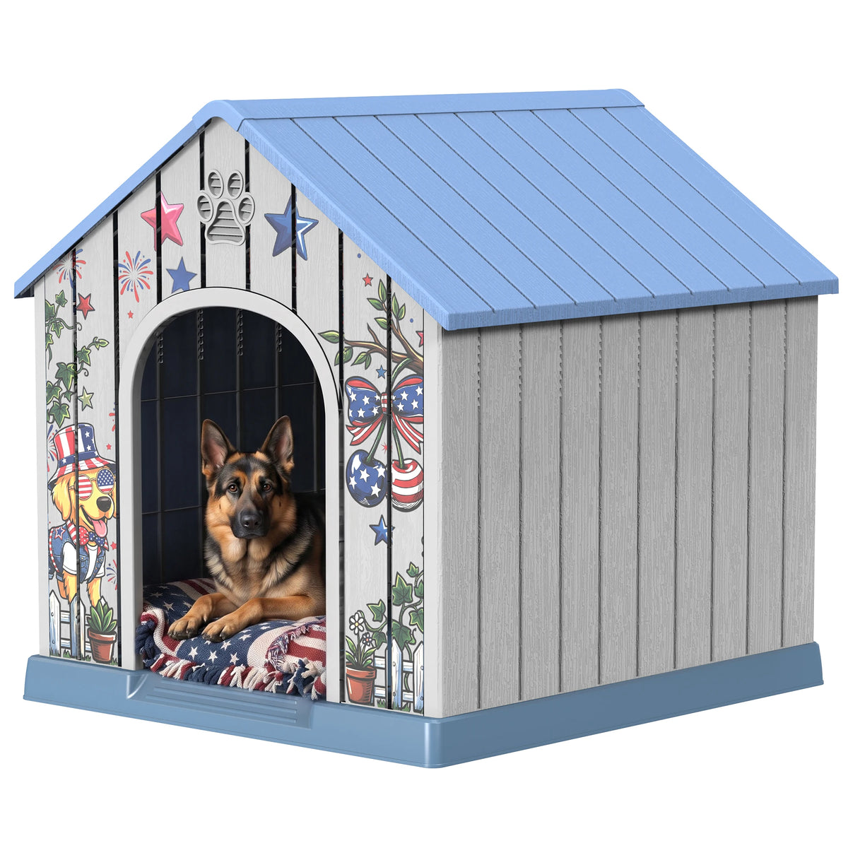 Weatherproof Plastic Outdoor Dog House With Pattern Door